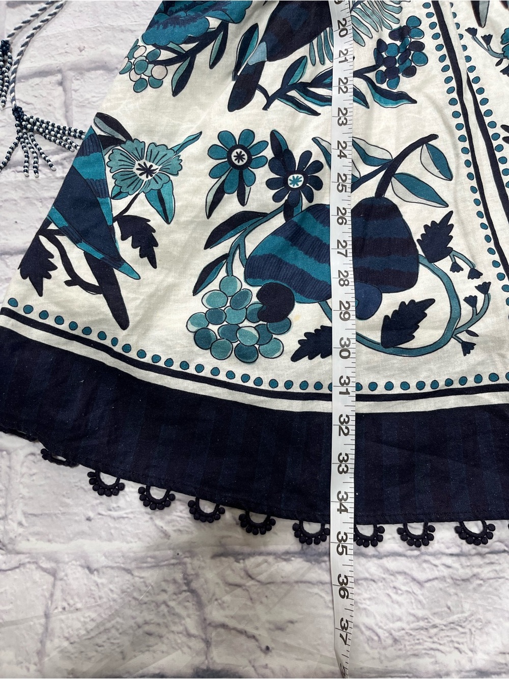 Farm Rio tropical blue white bird floral block print mini dress tassels Resort M - Picture 7 of 9